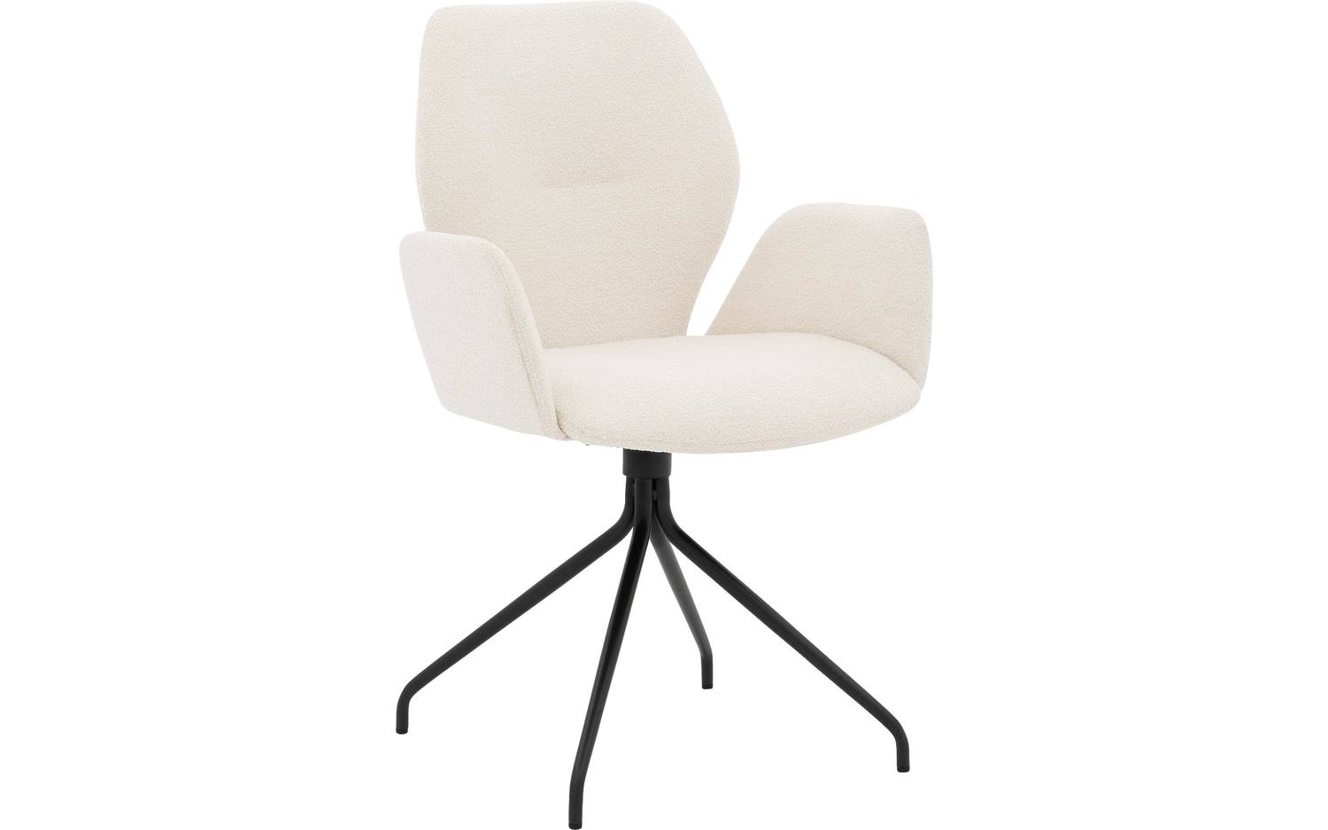 Goossens Eetkamerstoel Hera wit stof met armleuning, modern design - 8718823203943